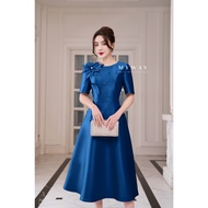 MY WAY Women's Swing Dress for Party Going Out Shoulder with 3D Flowers, Elegant and Noble Short Sle