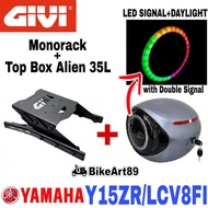 GIVI Monorack Yamaha Y15ZR LC135 V8 FI Combo Set with Top Box Alien ABS Tail Box Siput 35L + LED Lig