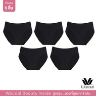 Wacoal Panty กางเกงในรูปทรง BIKINI แบบเรียบ 1 เซ็ท 5 ชิ้น (ดำ/BL) - WU1F34
