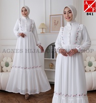 Agnes Hijab - Bella Dress Gamis Putih Wanita Gamis Plisket Brukat Baju Muslim Wanita Busana Lebaran 