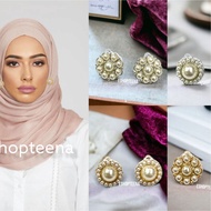 A132 hijab earrings pin & round clip full pearl white gold_hijab earrings_hijab pin earrings_clip ea