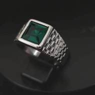 Stainless Steel Mens Ring With Green Stone. Cincin Steel Lelaki Dengan Batu Hijau.