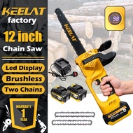 keelat 12 inch Chainsaw Mini Cordless Chainsaw Battery Pruning Gergaji Elektrik Cutter Tree Cutter M