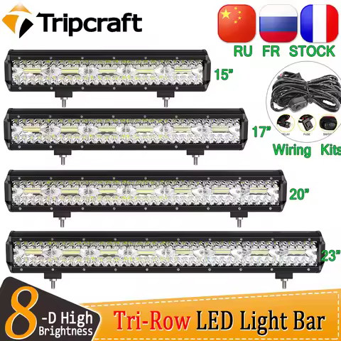 Tripcraft 3Rows LED Bar 15/17/20/23 inch Tri row LED Light Bar combo beam for Car Tractor Boat OffRo