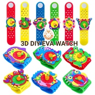Ready Stock Kid Toys 3D DIY EVA sticker watch Cartoon Watch Handmade Craft 自制手工手表 Mainan Kanak Assorted random