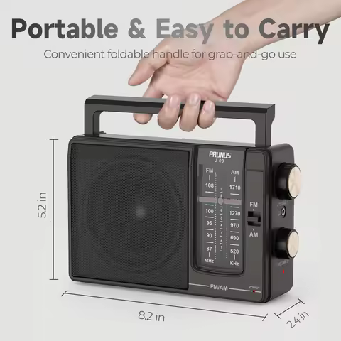 PRUNUS J-03 AM FM Radio Portable Large Speaker Excellent Sound, Excellent Reception 19.5 ant Tuning 
