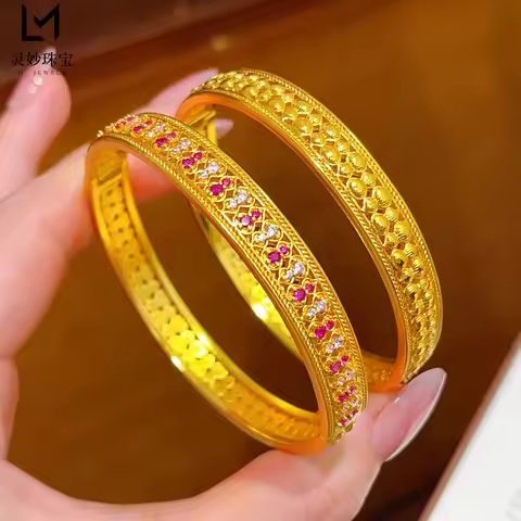 Stylish 24K Gold AU999 Hollow Diamond Inlaid Gourd Bangle for Women, lasting luster and auspicious b
