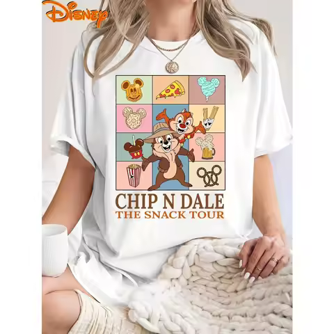 Women'S Disney Chip 'n Dale Snack Tour Graphic T-Shirt - Retro Vintage-Inspired Short Sleeve Round N