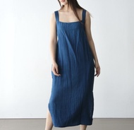 【棉麻手工藍染】 寬鬆雙色背心裙