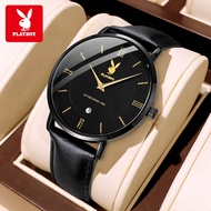 PLAYBOY Jam Tangan Lelaki Hadiah Original Waterproof Quartz Ultrathin Leather Casual Minimalist Watc