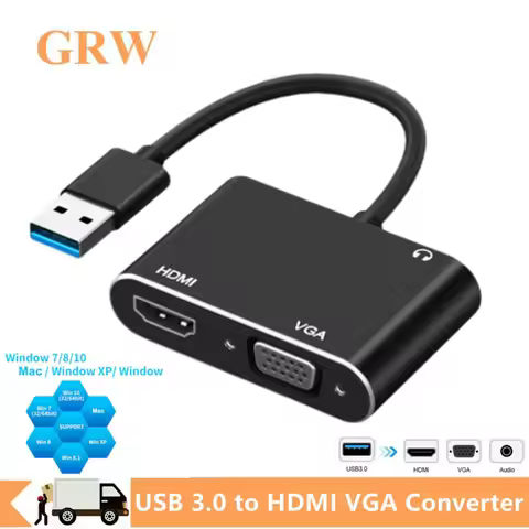 USB 3.0 to HDMI-compatible VGA Converter With Audio 1080P 2 in 1 USB to HDMI-compatible VGA Adapter 