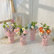 Puff bucket Valentine's Day bouquet with knitted wool flowers, a DIY handmade gift for girlfriends f