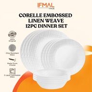 Corelle Embossed Linen Weave 12pc Dinner Set Tableware Set Pinggan Mangkuk | IFMAL | Made in USA | R