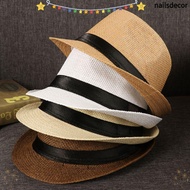 NAILSDECOR Straw Panama Cap Fashion Gangster Cap Beach Cowboy Fedora Hat