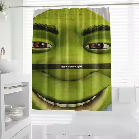 1pc Shower Curtain - Green Frog with "Hey baby girl" Text Design Waterproof