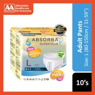 Absorba Super Plus Adult Pull Up Pants Size L 10s (80-150cm / 31-59 inches) [New Packaging]