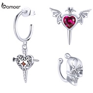 (1 Piece) Bamoer 925 Sterling Silver Earring Skull & Butterfly Devil Wings & Love Sword Fashion Jewe