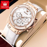 OLEVS Watch For Woman Waterproof Original Quartz Fashion Casual Leather Rose White Ladies Watch 9978