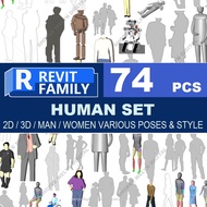 Autodesk | Revit 2025 | 74 Human set Revit Family Files MATERIALS for Architectural Design
