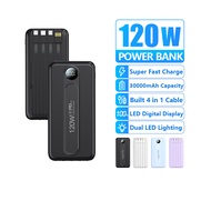 【SG Seller】3 CCC 30000mAh Power Bank 120W Powerbank Fast Charging with Built in Cable LED Light Port