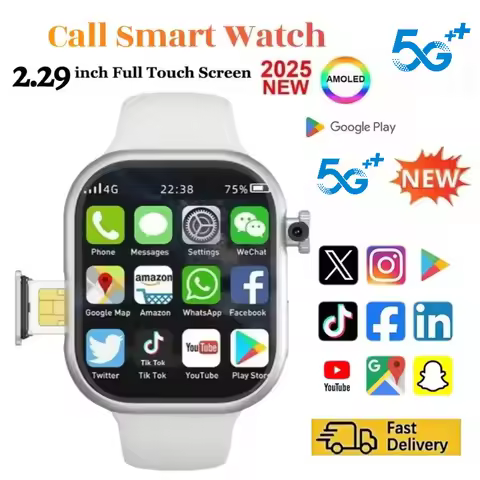 BW06 Ultra Smart Watch 4G LTE, Android 10, 64GB+5MP Cam, GPS/WiFi/Bluetooth, 2.0" HD Screen, Blood O