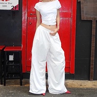 CHLISTY - Plain WHITE wide leg parachute PANTS WHITE BREEZE PANTS umbrella fabric 40kg-85kg