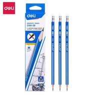 Box of 12 Deli EC001-2B 2B Pencils - with eraser, triangular body (C001)