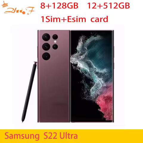 Samsung Galaxy S22 ultra s22u 5G s908u s908B/DS 108mp 8 RAM 128/256/512GB, 5000mAh, 6.8 inch, Snapdr
