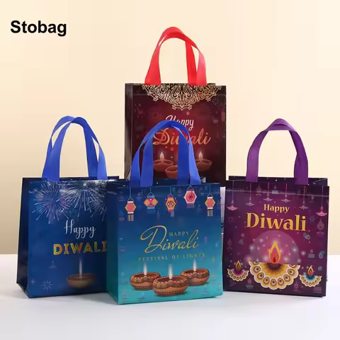 StoBag 8/20pcs Diwali Holiday Non-woven Gift Tote Bags Fabric Candy Packaging Waterproof Storage Reu
