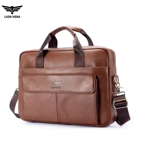 LION VERA Men's Genuine Leather Briefcase Business Commuting Large Capacity Portable Laptop Crossbod
