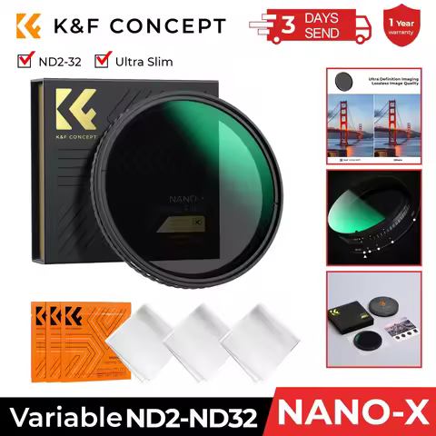 K&F CONCEPT ND2-ND32 Fader ND Filter Lens Neutral Density Variable Multiple Layer Nano Coated 49mm 5