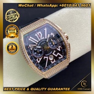 🔥SWISS TOP QUALITY🔥 FM VANGUARD V45 CHRONOGRAPH BLACK DIAL 18K ROSE GOLD FULL DIAMOND ON LEATHER STRAP - MEN WATCH