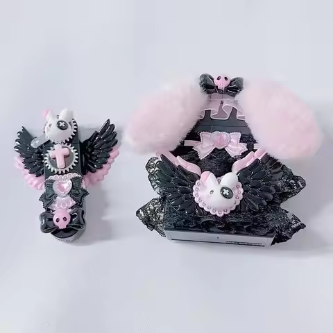 Novelty Jirai Kei Women's Cute Gas Cigarette Lighter Refillable Pink Black Bunny Wings Smoking Light