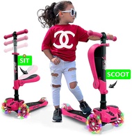 3 Wheeled Scooter for Kids - Stand &amp; Cruise Child/Toddlers Toy Folding Kick Scooters w/Adjustable He