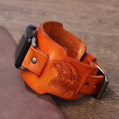 Bracelet Band 4 Punk Cuff Cow Leather For Apple Watch Strap 44mm 41mm 45mm 49mm 40mm 42mm Watch 5 6 