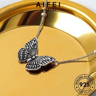 AIFEI JEWELRY Original 925 Accessories Pendant Silver Perempuan Women Butterfly Sterling Retro Rantai Korean Necklace 純銀項鏈 Chain For Perak Leher N27