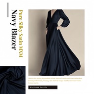 KAIN PURE SILKY SATIN MXM NAVY BLAZER COLOUR | Kain Satin Maxmara Premium Warna Navy Blazer| Kain La