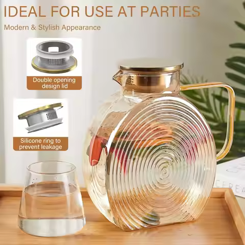 Snail Glass Pitcher 2.5L 84oz Large Iced Tea Pitcher with Handle Lids for Fridge Door Water Jug Sun 