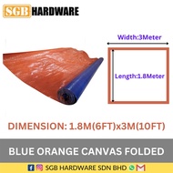 Blue Orange Canvas Tarpaulin Folded 6ft x 10ft(3M) / 6ft x 20ft(6M) / 6ft x 30ft(9M) Kanvas Biru Ora