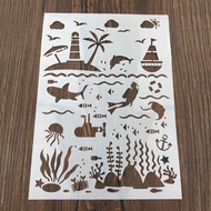 29.7*21cm Ocean World Stencils DIY Layering Wall Scrapbook Journal Stamp Coloring Embossing Album De
