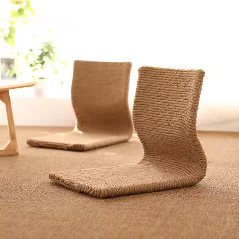 Handmade Japanese Style Floor Chair Handcrafted Eco-Friendly Padded Knitted Hemp Chair with Backrest