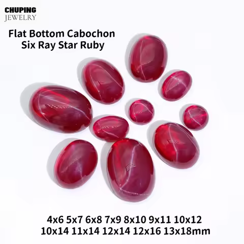 Hot Sale Oval Shape Lab Grown Ruby Flat Bottom Cabochon Six Ray Star Synthetic Cultivate Ruby Loose 
