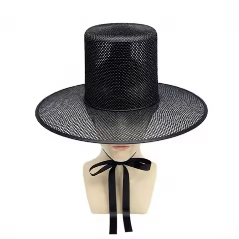 Lightweight Traditional Korean Gat Hat Adjustable Black Mesh Joseon Dynasty Hat UV Protection Ribbon