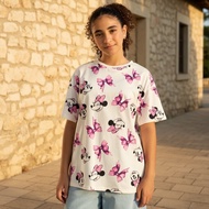 Max Fashions Minnie Aop Bow Ss Oversize Epp T Shirt White Light