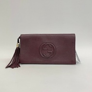 Gucci/古馳紫色荔枝牛皮大G流蘇soho手拿包。