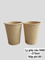 50 Ly giấy cốc giấy Kraft 270ml cao cấp chuyên dùng cafe nóng & lạnh trà sữa nước ép