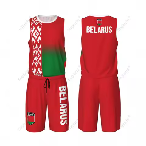 Men Belarus Flag Basketball Jersey Set Mesh Shirt & Pants Sleeveless Exclusive Team-up Custom Name N