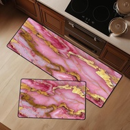 Kitchen Rug Pink and Gold: 2 PCS Marble Kitchen Mats and Rugs Set Washable Abstract Pink Runner Rug 