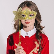 Masquerade Mask with Holding Stick, Venetian Half Face Mask for Women