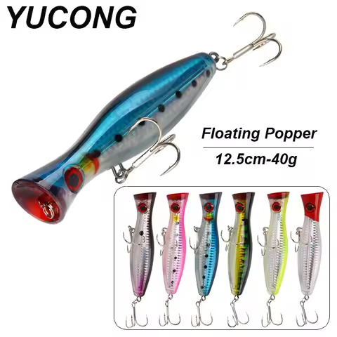 YUCONG 1PX Silent Popper Lure 12.5cm-40g Floating Fishing Bait Long Casting Hard Wobblers Topwater S